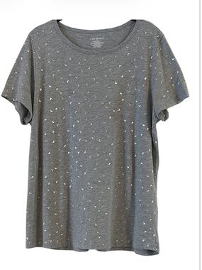 Lane Bryant Silver Metallic Foil Crescent Moon Gray Crew Neck Tee Shirt 14/16